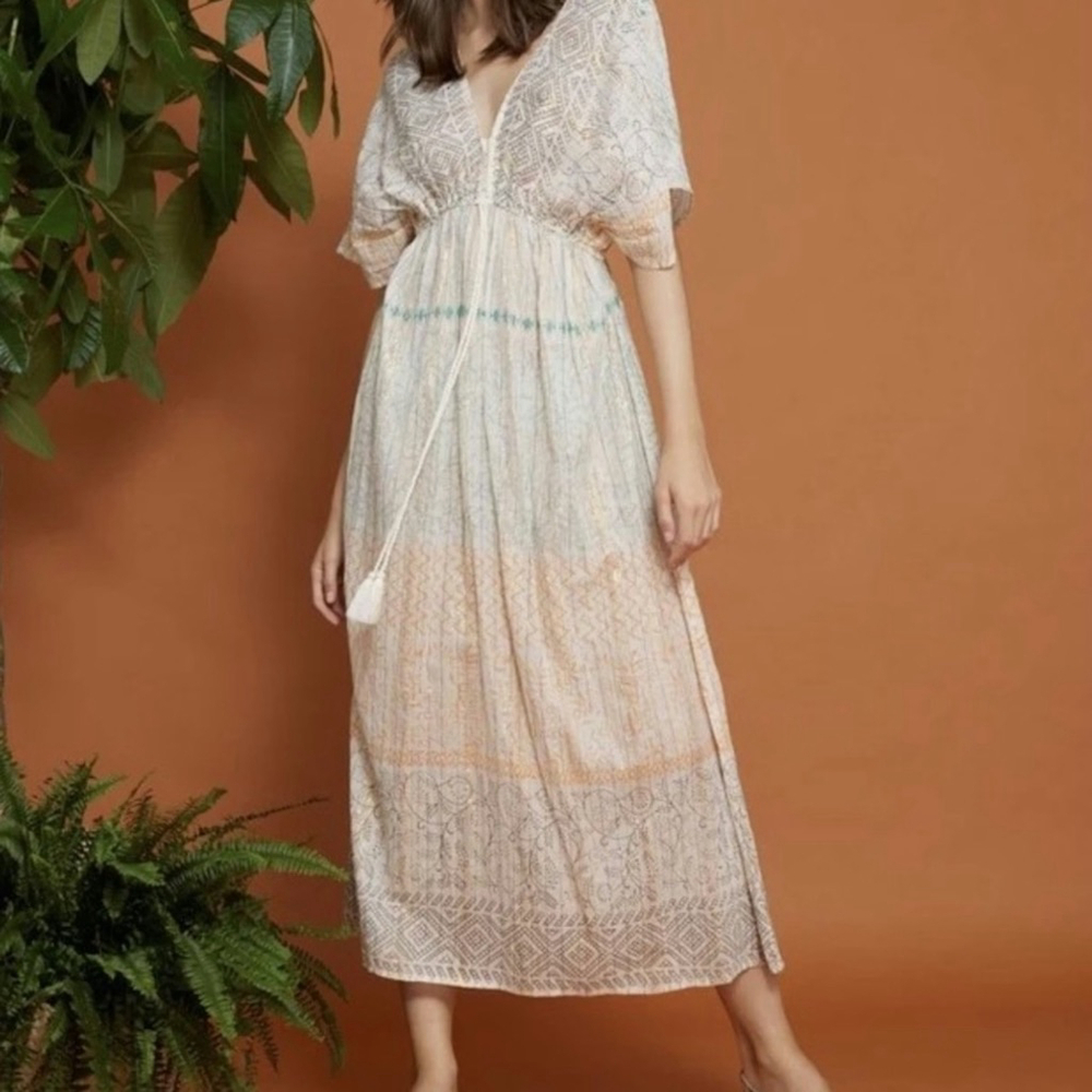 World Market Boho Indie Tribal Kaftan Midi Dress NWT Sz S/M - Picture 8 of 9